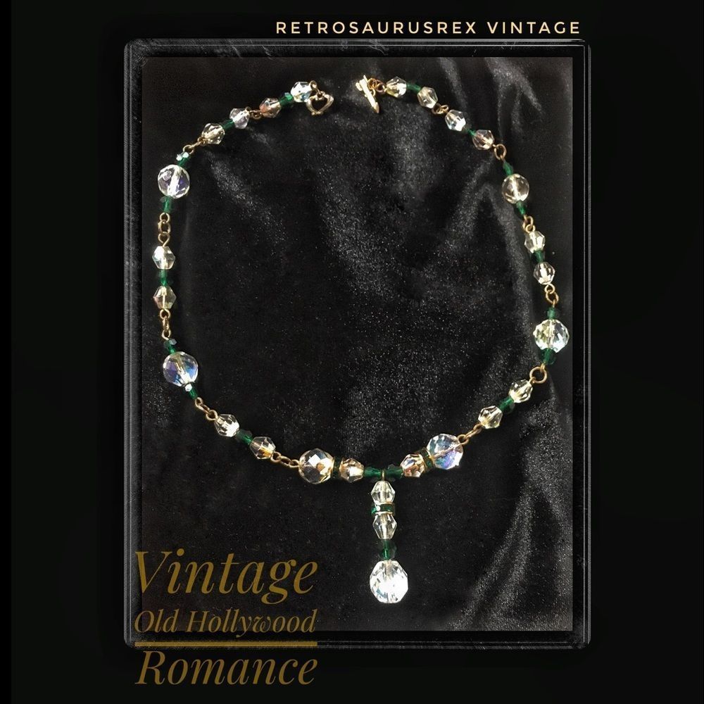 Vintage Crystal & Emerald Old Hollywood Necklace - Picture 6 of 8